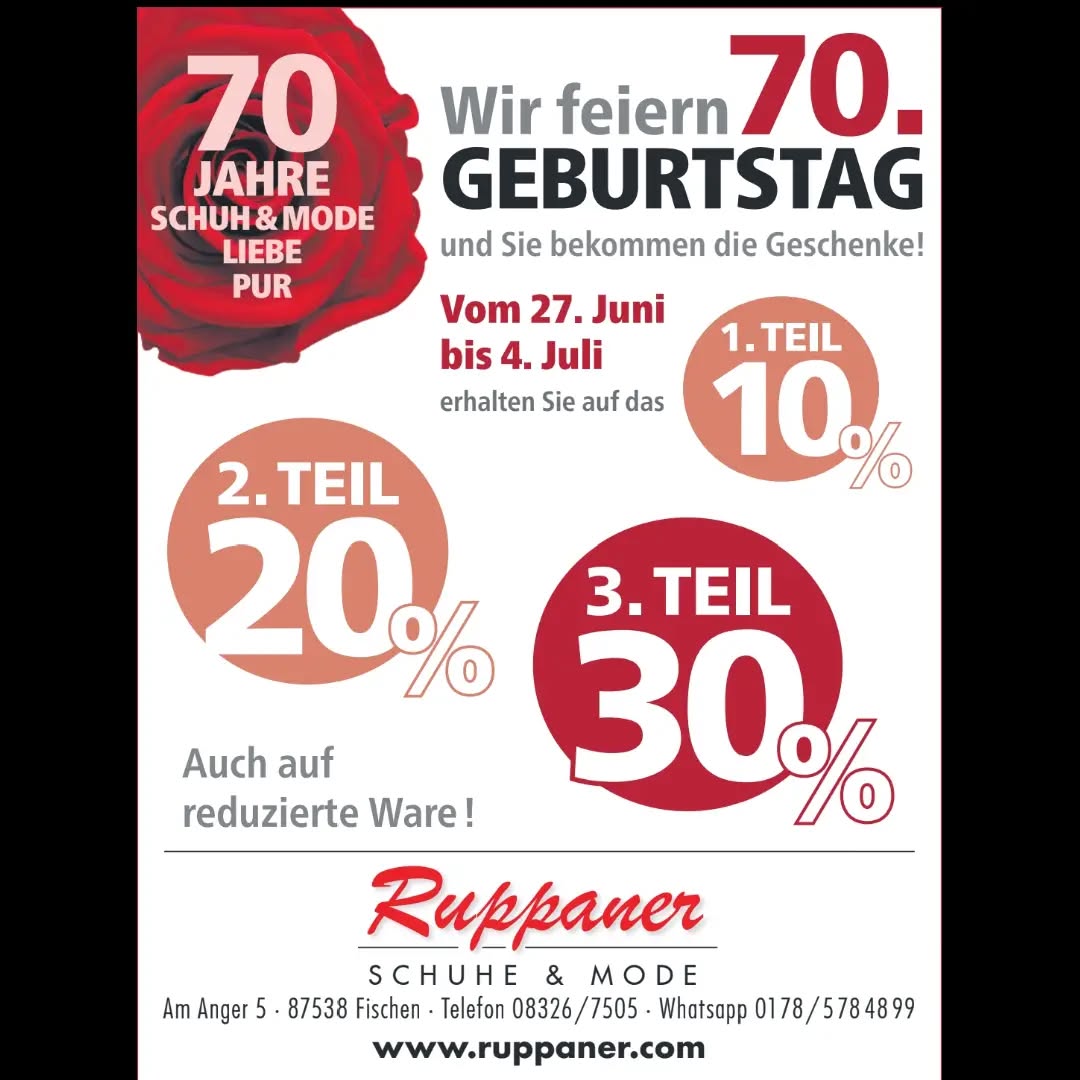 Nur noch heute und morgen!
#ruppanerschuheundmode #reduziert #jubiläumsverkauf #oberallgäu #Schnäppchen
