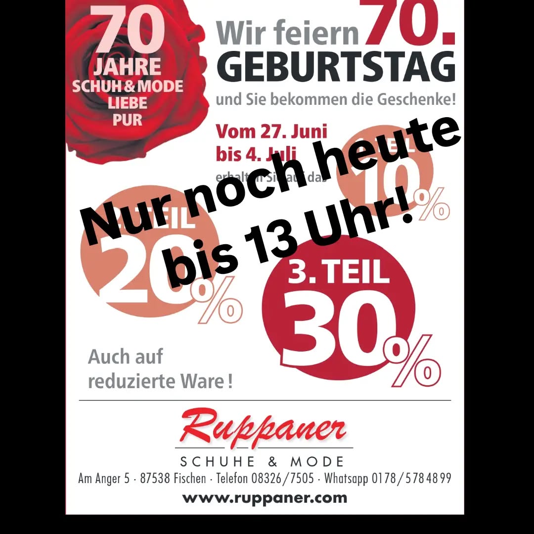 Wir freuen uns auf Euch!
#ruppanerschuheundmode #oberallgäu #reduziert #jubiläumsverkauf
