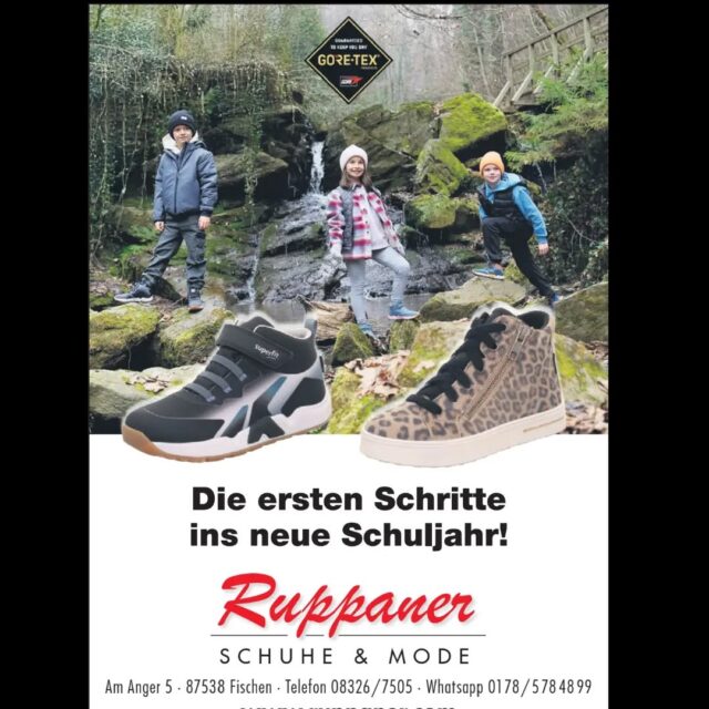 Nicht vergessen: In 3 Wochen ist wieder Schulstart. Mit coolen, wasserdichten Booties von Superfit ab 95 €
#ruppanerschuheundmode #hörnerdörfer #oberallgäu #goretex #Superfit